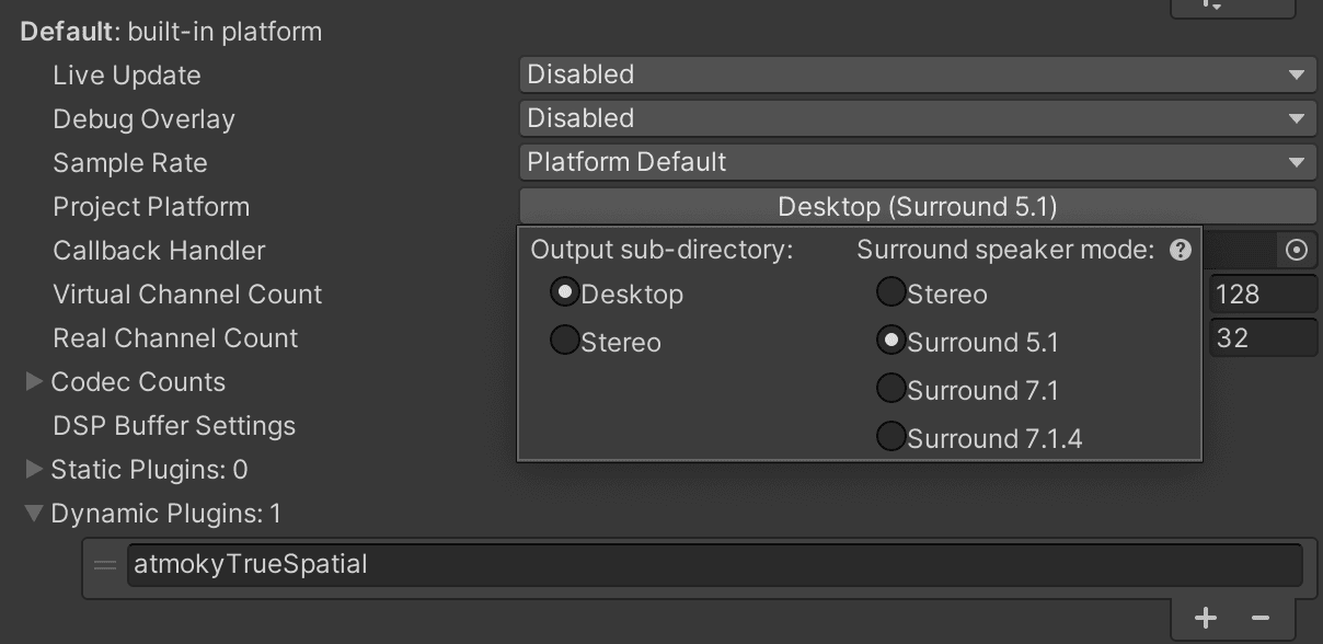 FMOD settings